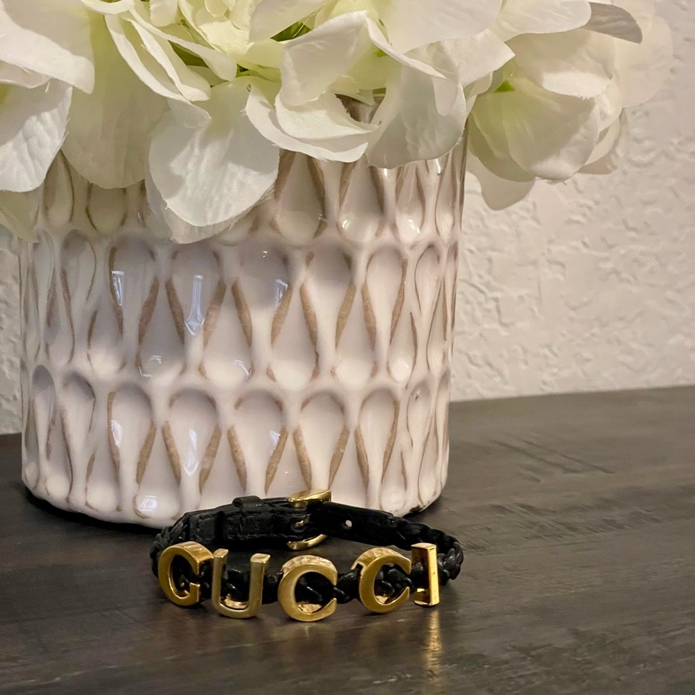 Gucci Black Braided Gold Buckle Bracelet